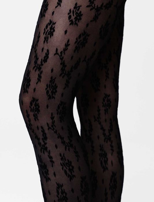 Magnolia Flocked Tights in Black – Strumpfhose von Swedish Stockings