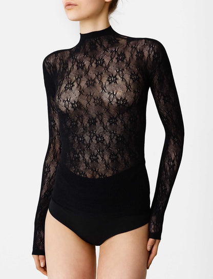 Nova Lace Longsleeve Top in Black – Oberteil von Swedish Stockings
