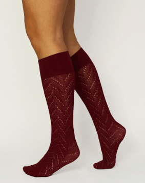 Ina Pointelle Knee-High - Red Mahogany - Socken